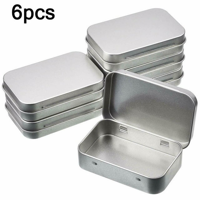 6Pcs Metal Box Tin-Plated Container Empty Hinged Lid Small Empty Storage Box