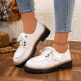 thumbnail image 4 of Womens Beige Chunky Platform Shoes Patent Faux Leather Look Lace Up Oxfords Comfortable Everyday 1.57 Inch Platform,Size 5.5, 4 of 9
