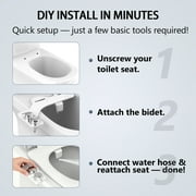 Atzeste Ultra-Slim Bidet, Bidet for Toilet Seat Attachment, Non-Electric Dual Nozzle, Rear & Feminine Wash, Self-Cleaning Sprayer, Stainless Steel Inlet Badays, Silver