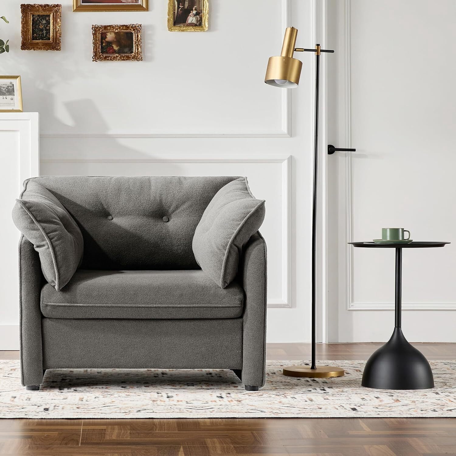 AENKYO Oversized Chenille Accent Chair, Modern Mid Century Armchair, Comfy Upholstered Deep Seat Sofa Chair, Suitable for Living Room, Bedroom, Office, Dark Gray