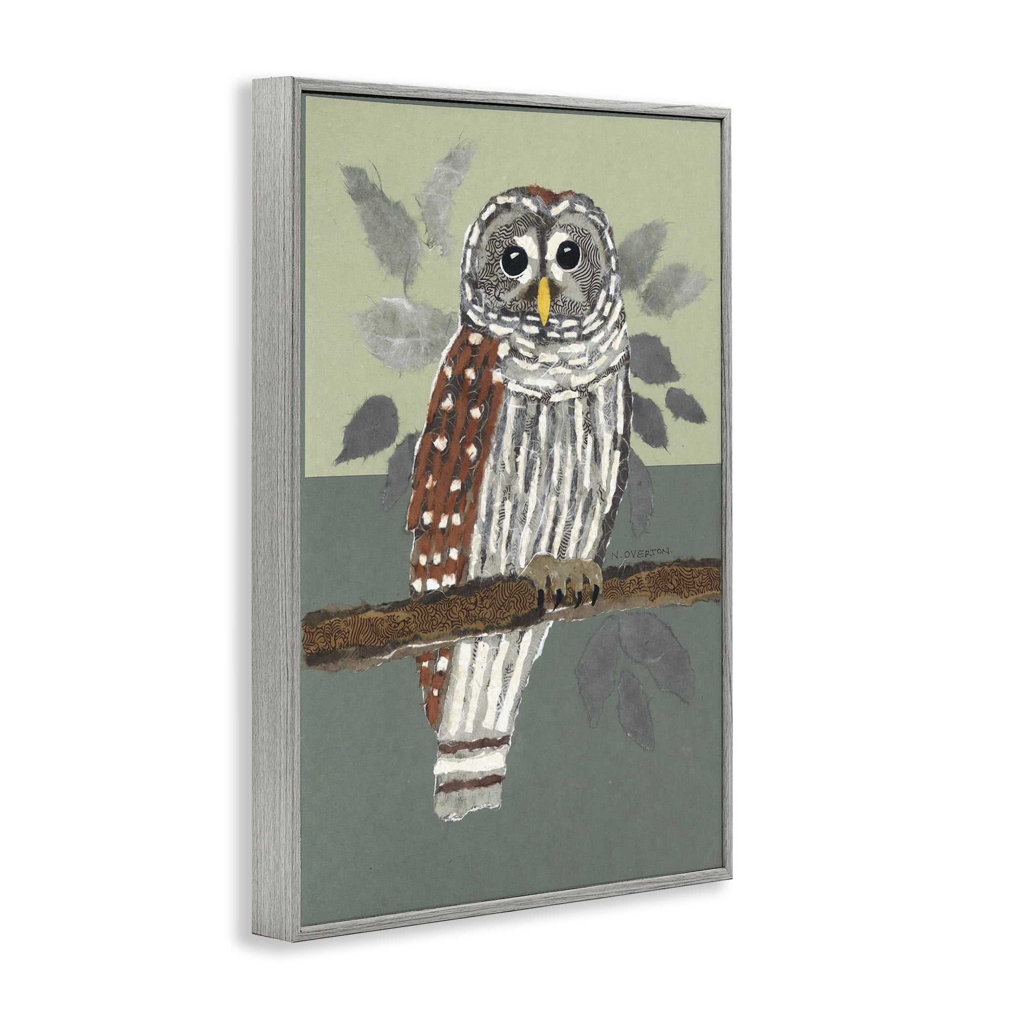 Stupell Industries Owl Perched Tree Branch Animals & Insects Painting Gray Framed Art Print Wall Art, 12 x 18