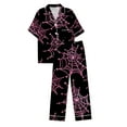 thumbnail image 5 of FDGIU Women's Halloween Pajamas Fashion Short Sleeve Turndown Collar Pajama Pockets Halloween Print Pants Elastic Waist Set, 5 of 5