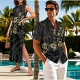 thumbnail image 3 of Jeiento Polynesia Flower Matching Beach Outfits for Couples Summer Sleeveless Dress for Women Loose Maxi Split Sundress with Pockets Mens Tropical Shirt Husband and Wife Vacation Clothing, Black, 3 of 6