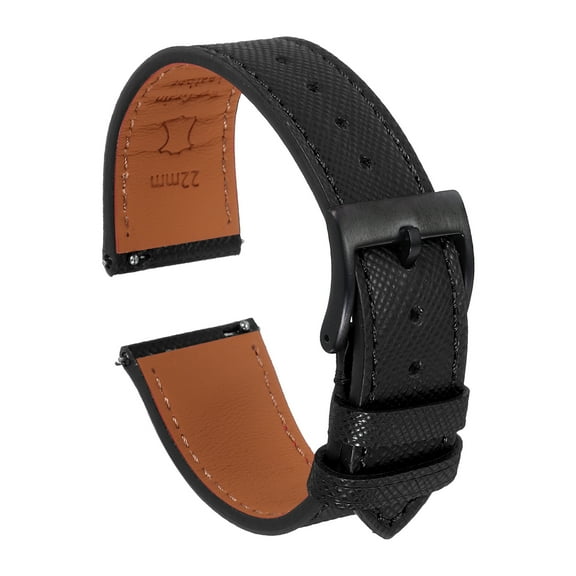 Uxcell Genuine Leather Watch Band 22mm Quick Release Replacement Watch Strap with Stainless Steel Black Buckle for Men Women, Black