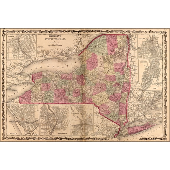 24"x36" Gallery Poster, map of New York state 1862