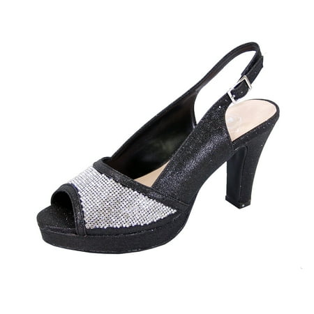 

Floral Women s Nadia Extra Wide Width Rhinestone Studded Peep-Toe Platform Slingback