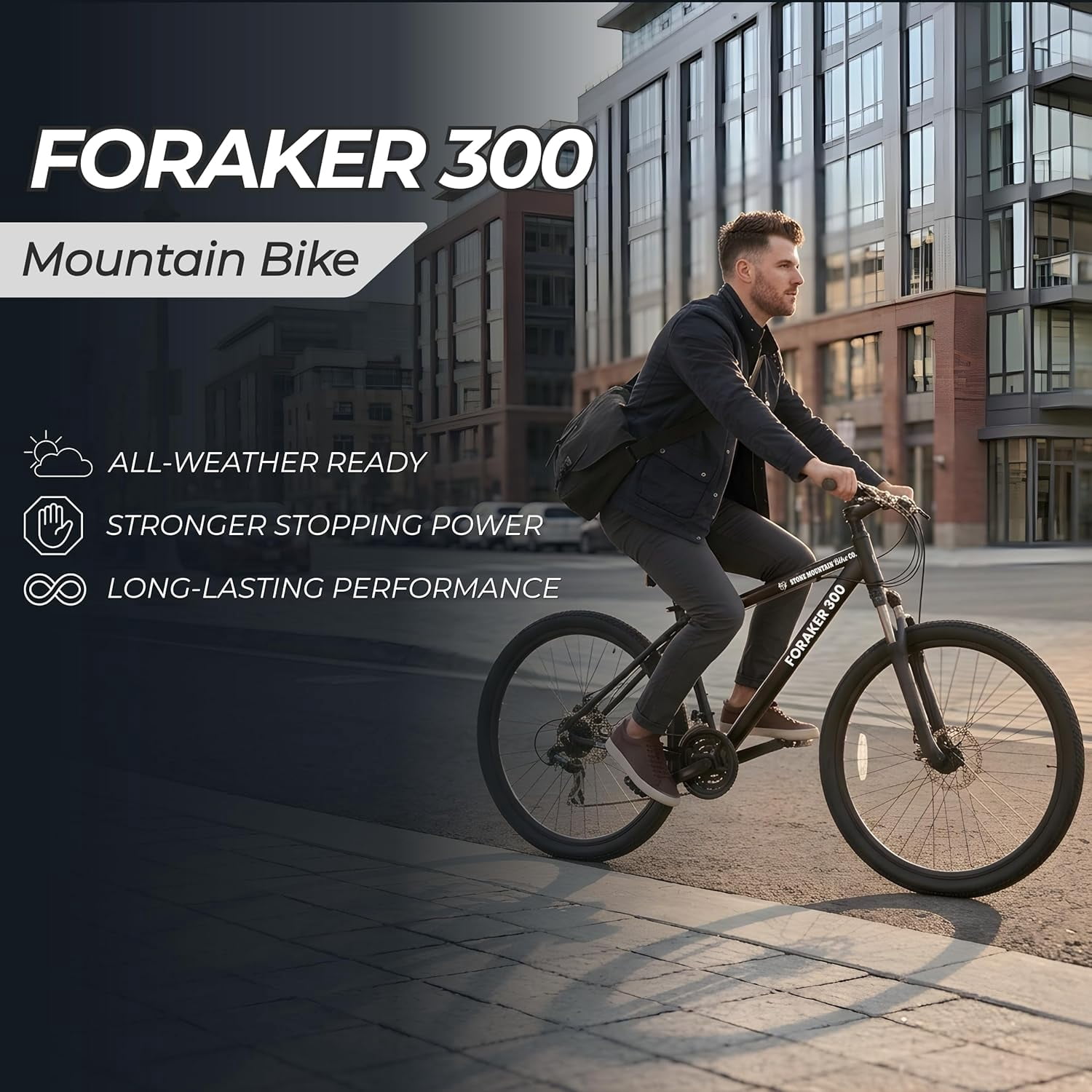 5Seconds Foraker 300 Hybrid Mountain Bike, 21-Speed Adult Bicycle for Men & Women, Lightweight Aluminum Frame, Front Suspension, Mechanical Disc Brakes, Trigger Shifters, All-Terrain Bike Black