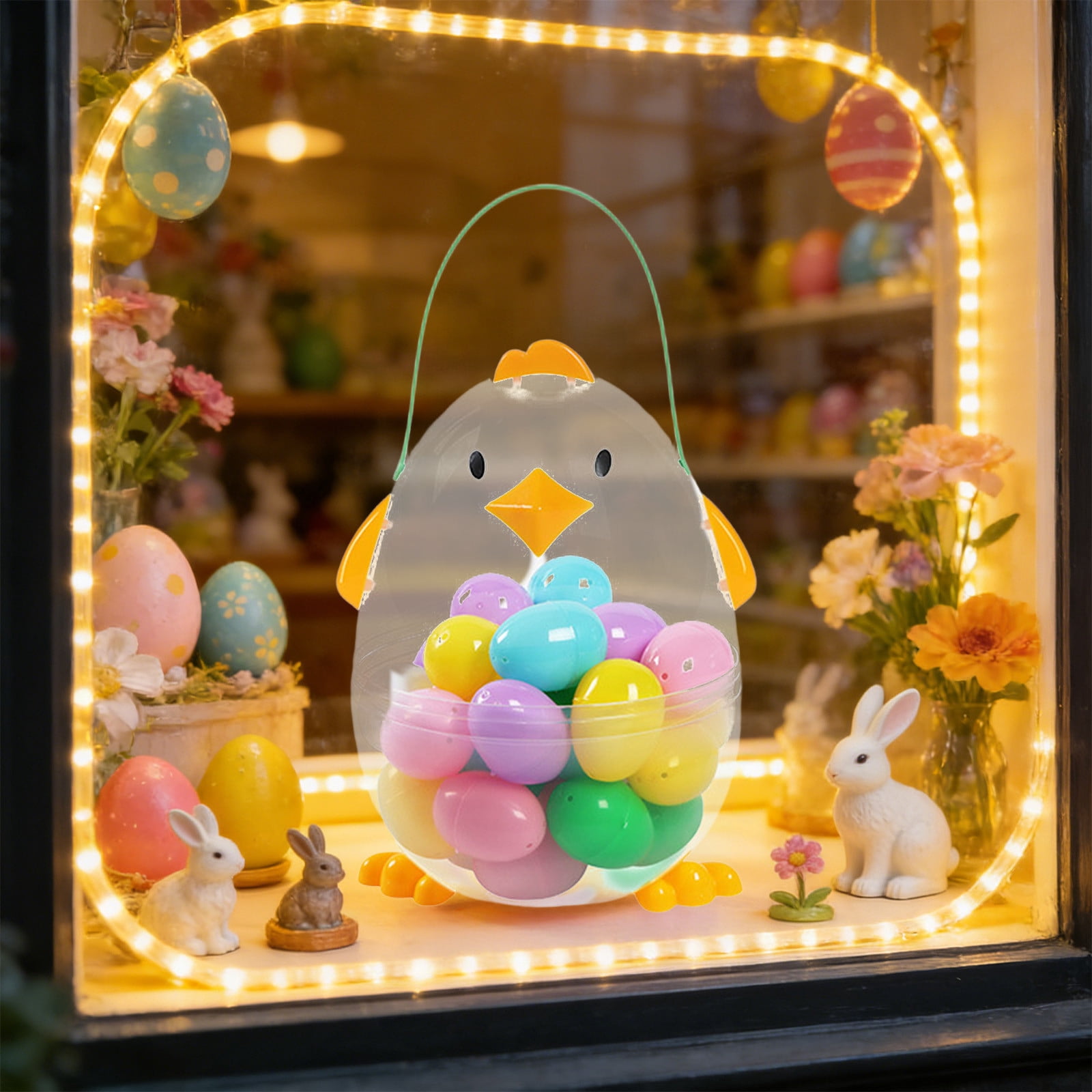 Easter Chick Open Egg Set, 30Pcs Colorful Fillable Plastic Easter Eggs with Cute Chick Storage Bucket for Easter Party, Egg Hunt and Kids Toy