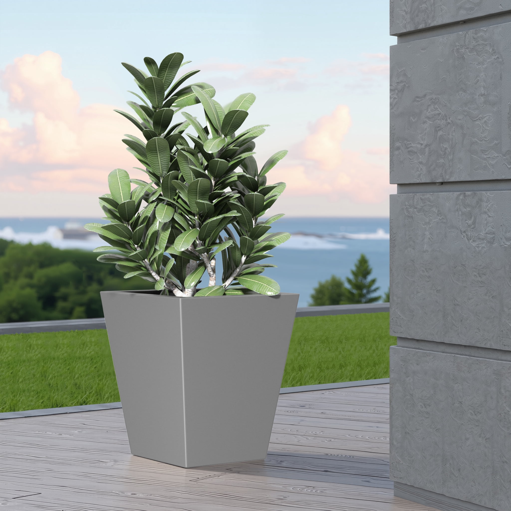 MAYEERTY 22*19*19" Gray Modern Metal Cone Planter with Drainage Hole for Outdoor Gardening, Patio & Balcony