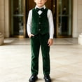 thumbnail image 2 of Odeerbi Toddler Boys 4-Piece Formal Suit Set Velvet Waistcoat, Long Sleeve Shirt with Bow Tie, Dress Pants Party Wedding Outfit, 2 of 9