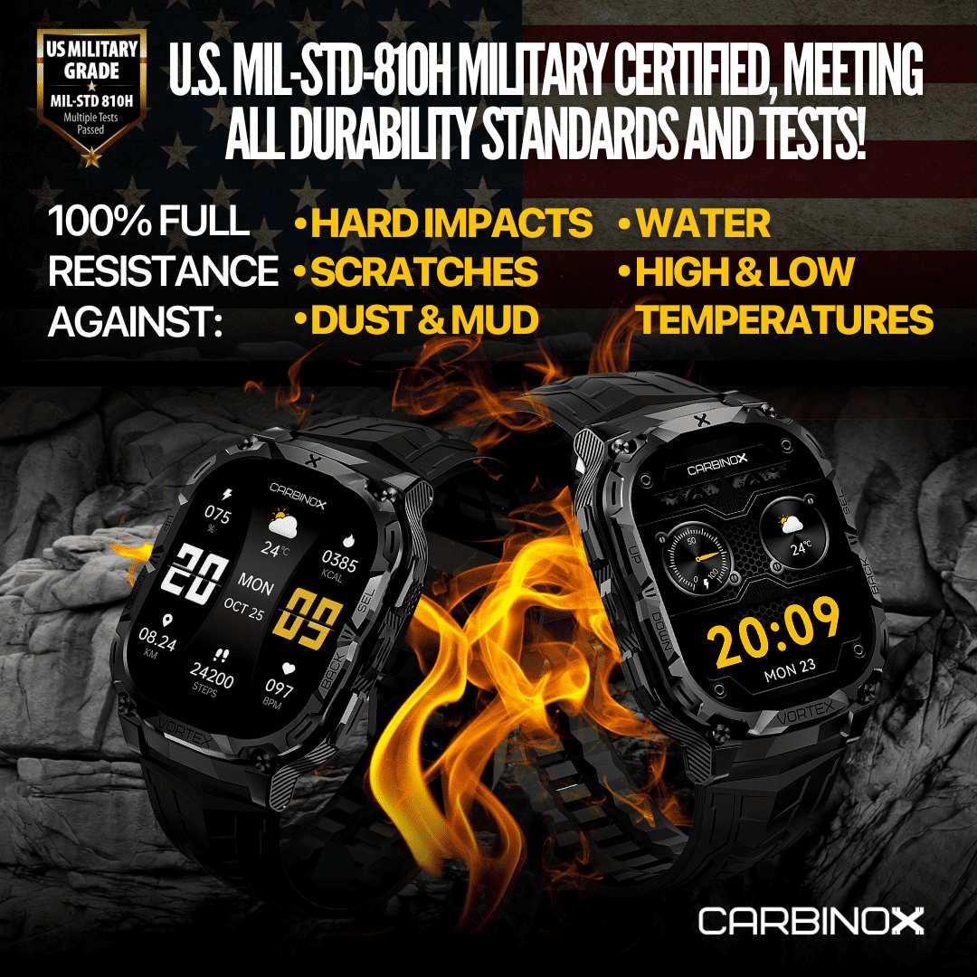 Carbinox vortex smart watch rugged fitness tracker waterproof, compatible with android and ios phone