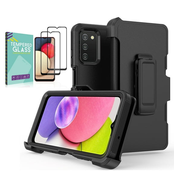 Xhy Samsung Galaxy A03s Case with Screen Protector   Belt Clip Holster Heavy Duty Hard Shockproof Armor Protector phone Case Cover (Black)