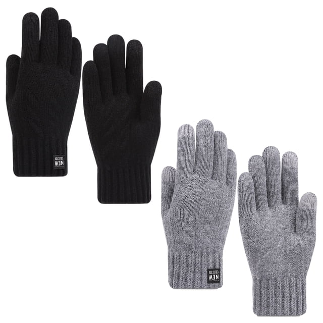 2 pares de guantes de invierno para mujer, cálidos guantes para mensajes de texto con pantalla táctil, guantes de punto para mujer, forro polar grueso y suave 944