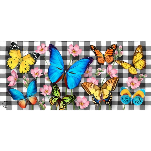Briarwood Lane Spring Checkered Butterflies Mini Mat 22x10 Indoor Outdoor For Spring Doormat