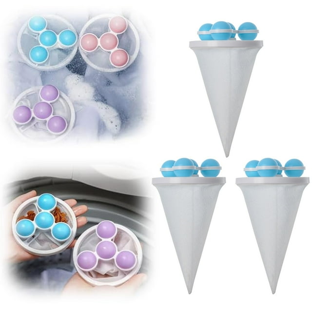 Fournitures de Cuisine, Outil de Filtration de Poils Flottant 2024, Attrape-Peluches pour Machine à Laver Réutilisable, Sac en Filet Flottant (Bleu 3 Pcs)