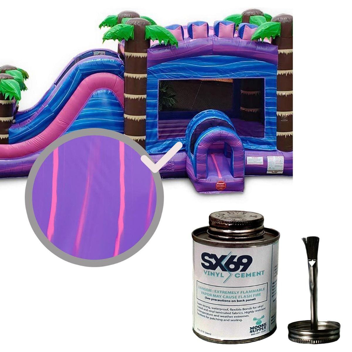 Moose Supply Inflatable Bounce House Vinyl Repair Kit with 4oz SX69 Glue Purple Marble