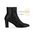 thumbnail image 3 of BLISSFUL STEP Women's Ankle Boots Pointed Toe Ruched Chunky Heel Side Zip Ankle Boots Black 6, 3 of 6
