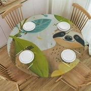 Akjvoe Cute Sloths Lemons Round Tablecloth Lace Summer Palm Leaves Kitchen Table Cloth Cover for Drawing Room Restaurant Banquet Picnic Party Wedding Dinning Tabletop Cloth White