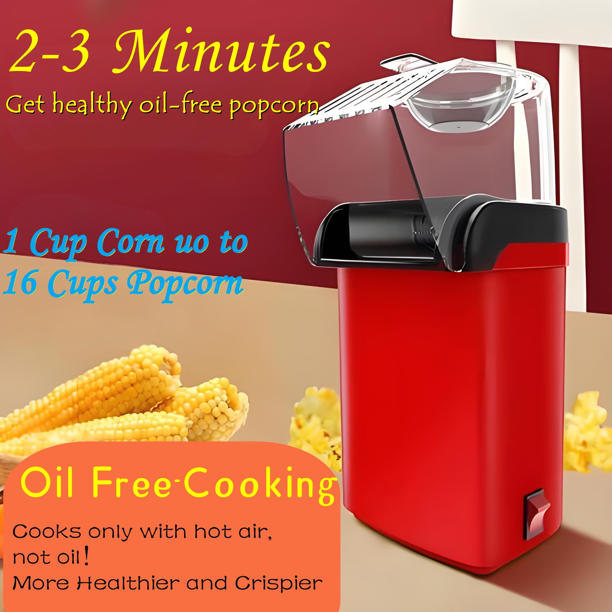 LONGOMA Electric Popcorn Popper, Hot Air Popcorn Maker, Butter Melting Tray, Large Capacity, Healthy Snack