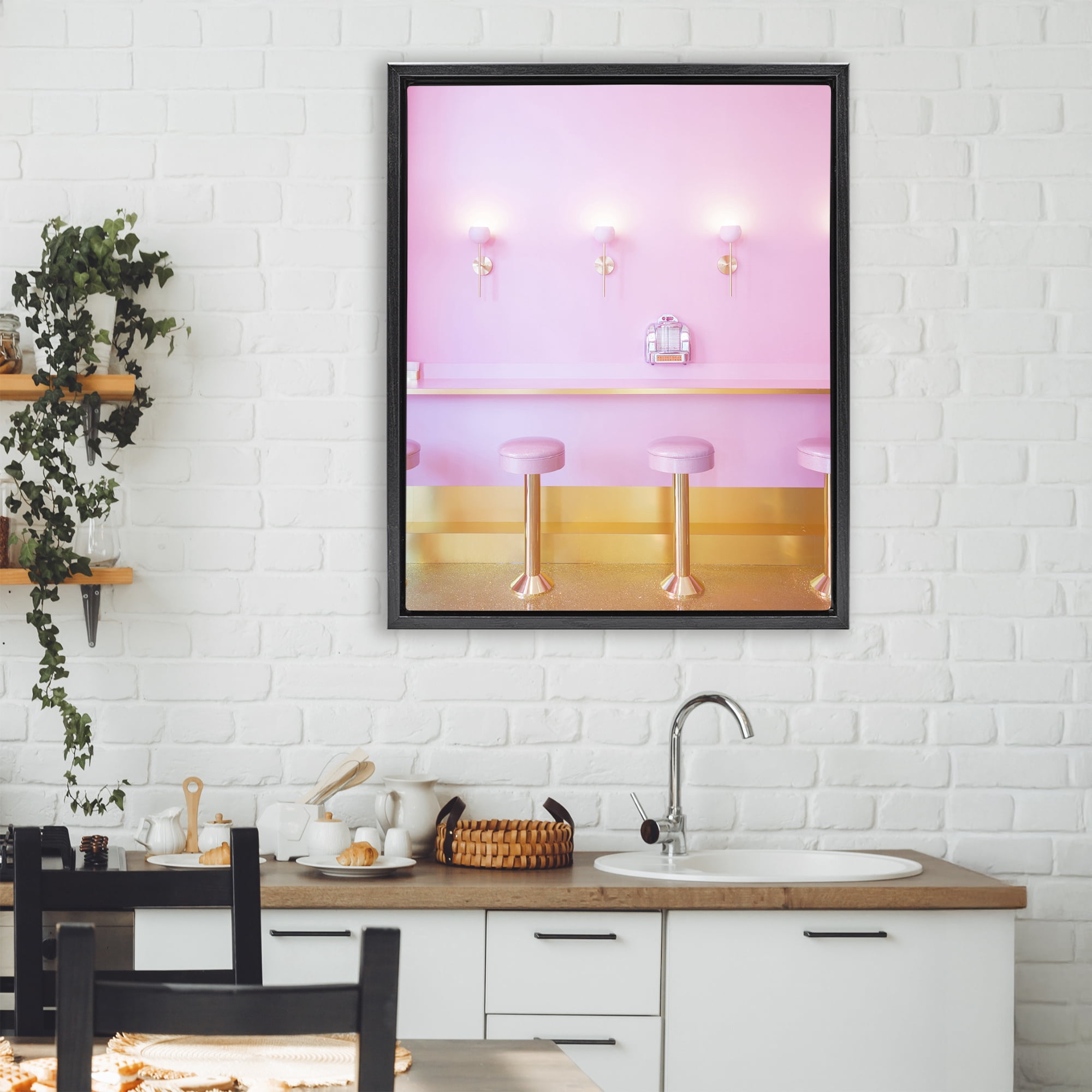 Stupell Industries Pink Retro Dessert Parlor Black Framed Floater Canvas Wall Art, design by LISH Creative