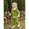 thumbnail image 6 of RUINIXCW Toddler Baby Girl Boy Christmas Outfit Infant Kids Christmas Elf Cosplay Costume Long Sleeve Green Plush Lapel Velvet Button Down Jacket Coat and Pants Set Hat, 6 of 10