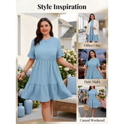 Cuteduck Womens Plus Size Dresses Short Sleeve Ruffle Hem Tiered Textures Babydoll Dress 0X-4X