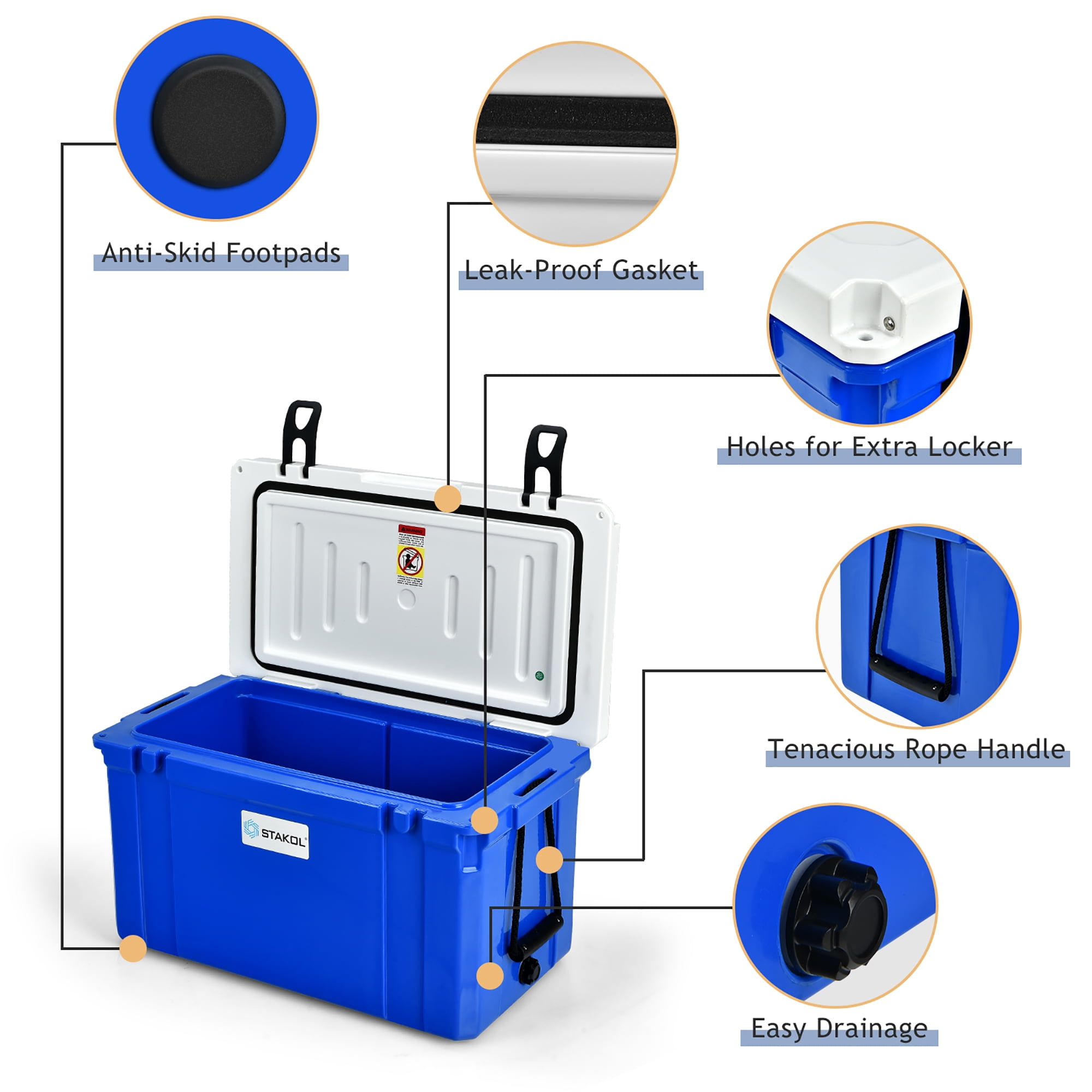 STAKOL 79 Quart Portable Cooler Ice Chest Leak-Proof 100 Cans Ice Box Camping