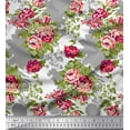 thumbnail image 1 of Soimoi White Viscose Chiffon Fabric Leaves & Grandiflora Roses Floral Printed Craft Fabric by the Yard 42 Inch Wide, 1 of 3