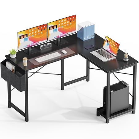 CONCETTA L Shaped Computer Modern Desk with Reversible Storage Shelf for Home and Office Use - 49 Inch Gaming Table Corner Desk for Gaming Study and Workstation Black