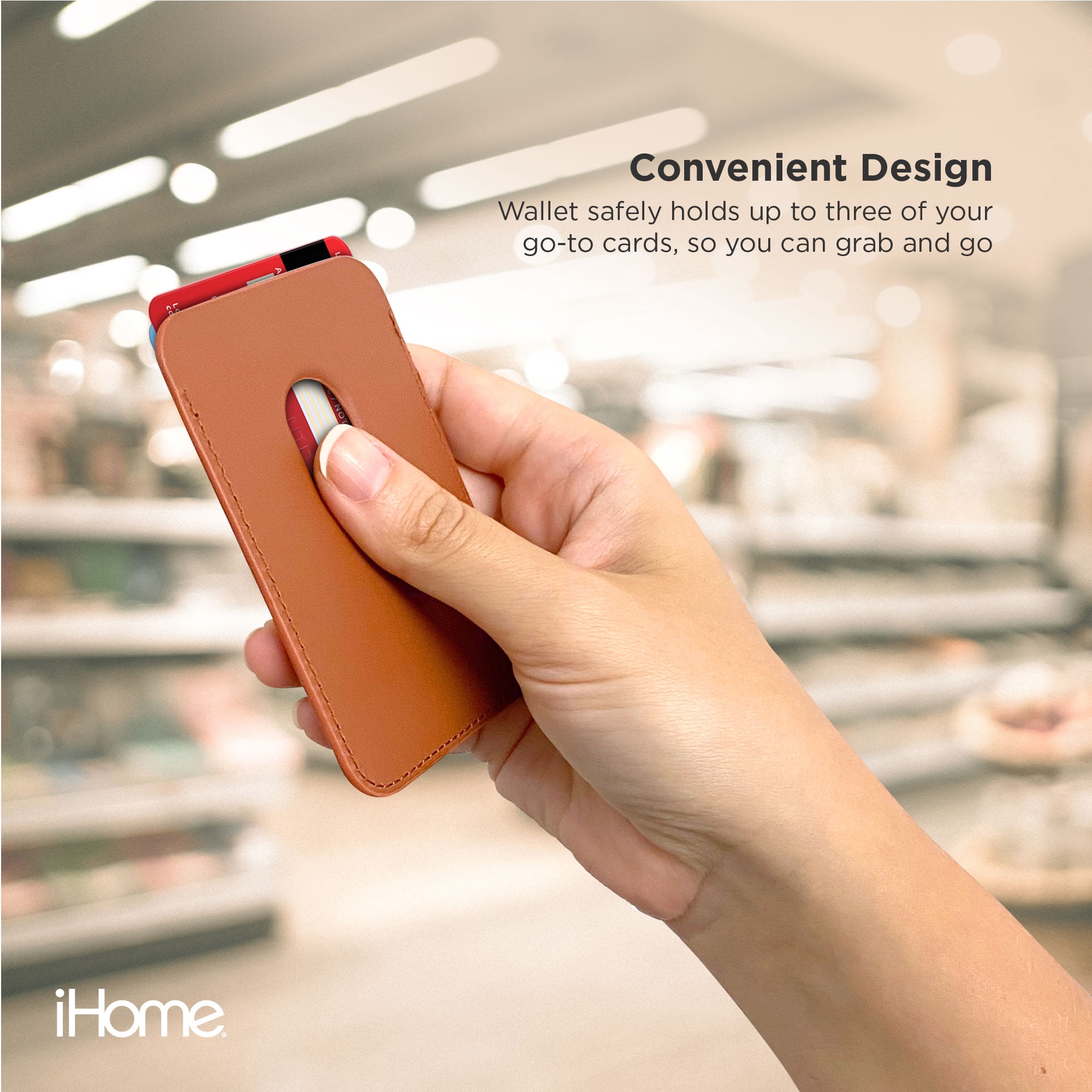 iHome Magnetic Vegan Leather Card Wallet: Premium Vegan Leather, Lightweight, Ultra Slim, MagSafe Compatible for iPhone 12 & 13 Series (Brown)