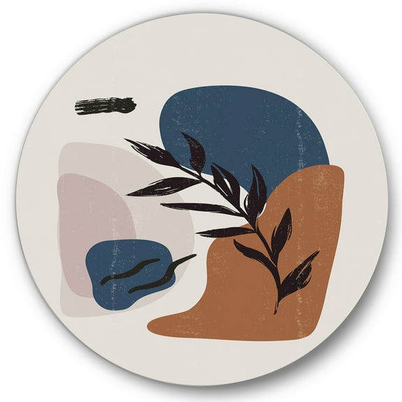 Designart 'Boho Minimalist Botanical Vintage Print' Modern Circle Metal Wall Art 36x36 - Disc of 36
