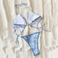 thumbnail image 3 of One Piece String Bathing Suit for Women Sexy Faux Denim Halter Swimsuits O-Ring Tie-Up Cheeky Thong Bikini Beachwear Light Blue, L, 3 of 7
