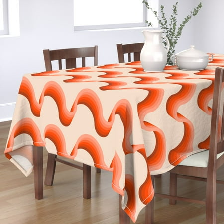 

Cotton Sateen Tablecloth 70 x 108 - Red Retro 1970S Stripe Orange Coral Pink Waves Stripes Rock Roll Print Custom Table Linens by Spoonflower