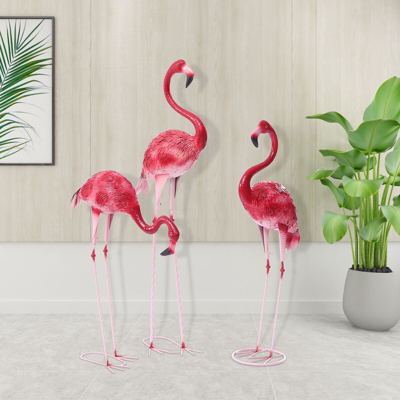 Denest 3 Pack Flamingo Garden Statue Pink Sculpture Decor Yard Art Metal Statues New