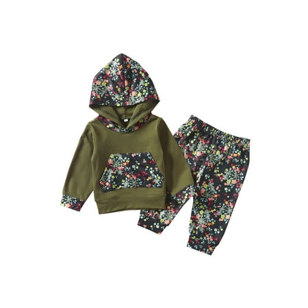 

IZhansean Newborn Baby Girl Clothes Infant Outfits Long Sleeve Floral Sweatshirt Tops Casual Pants Set Green 0-6 Months