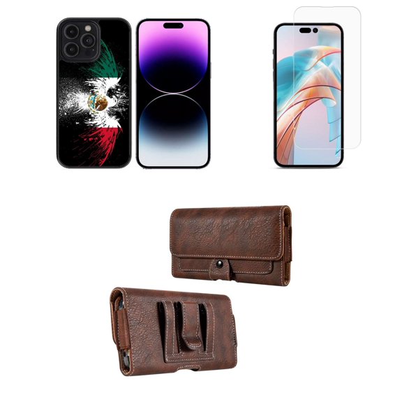 Bemz Phone Case for iPhone 15 Plus Bundle with Lightweight Shockproof Scratch Resistant UV Print Protective TPU Cover, Screen Protector, Horizontal PU Leather Belt Holster Pouch (Mexico Eagle)