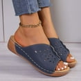 thumbnail image 5 of WIZUTIZ Wedge Sandals for Women Women's Sandals Prom Comfortable Stretchy Hollow Out Sandals Pull-On Round Toe Summer Shoes Low Heel (1"-2") Medium Solid Sandals for Ladies Going Out New Arrivals Blue, 5 of 6