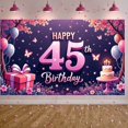 thumbnail image 3 of Pink Style 45th Birthday Banner Butterfly Decor Backdrop Glittery Numbers Balloon Elements Birthday Celebration Display for 45th Birthday Party Indoor Party Decoration Birthday Photo Shoot, 3 of 9
