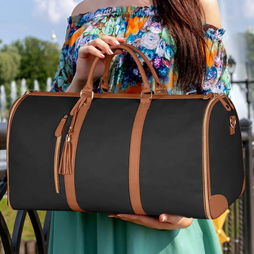 Osdhezcn Garment Bag with Shoulder Strap PU Folding Suit Bag for Man Women Travel Bag