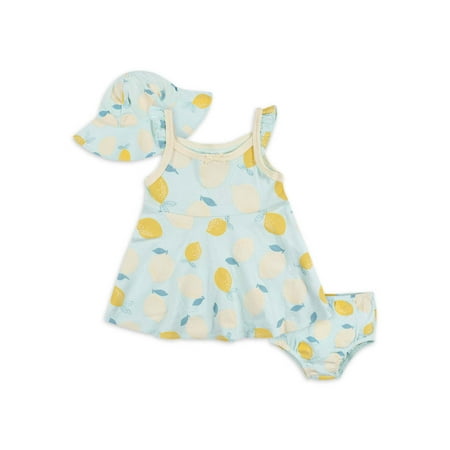 

Gerber Baby Girl Dress Diaper Cover & Sun Hat Outfit Set 3-Piece (Newborn - 24 Months)
