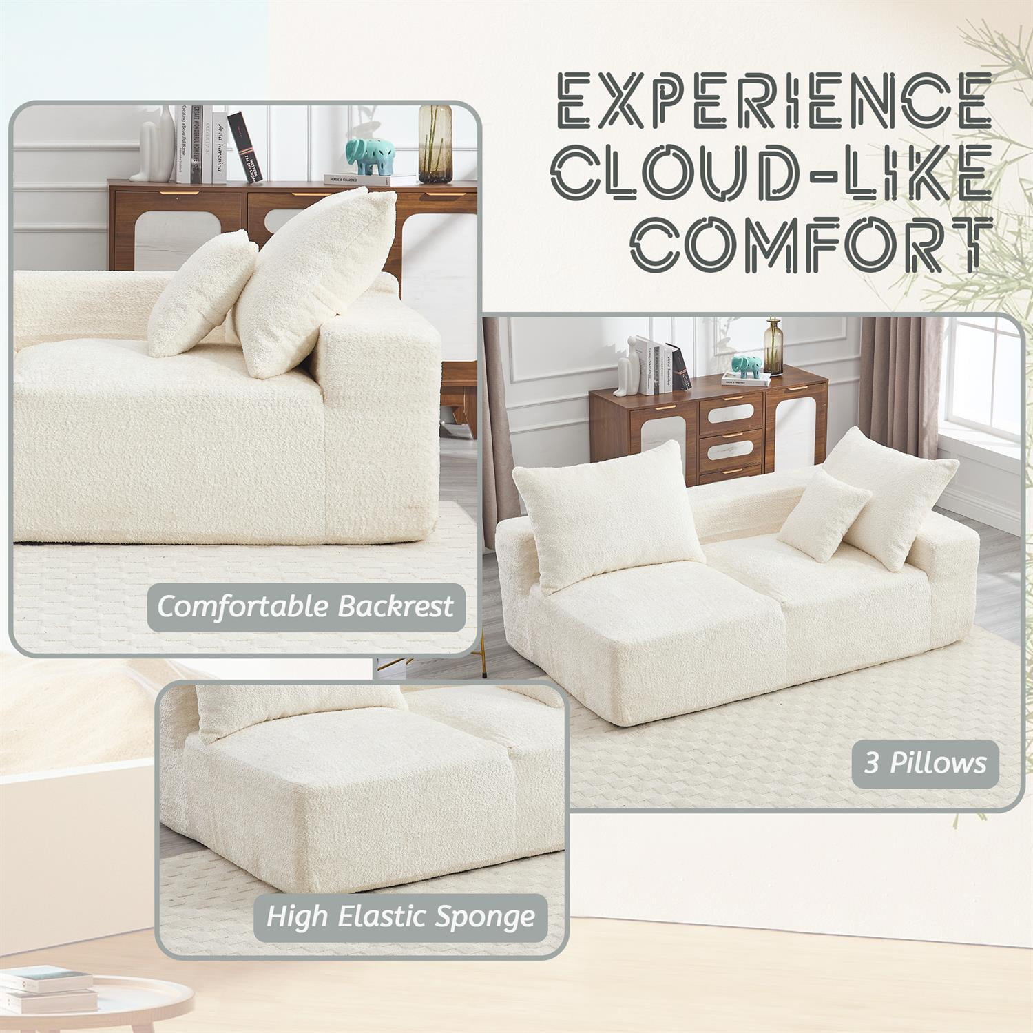 Demi Bonn 67" Premium Fabric Sofa, Cozy 2-Person Couch for Living Room and Office, Comfort Style Lazy Leisure Seat, White