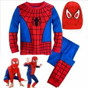 Superhero Spiderman Halloween Costume Clothes Child Fancy Dress Up Kids Boys Juniors Cosplay Outfits Red Blue 3-4 Years (S Size)
