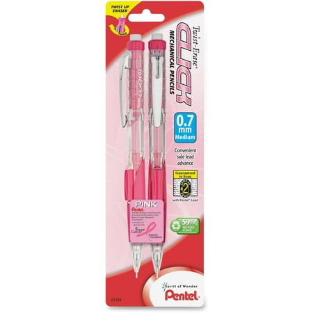 Pentel Pink Ribbon Twist-Erase CLICK Mechanical Pencil 0.7 mm 2/Pack PD277TBP2PBC