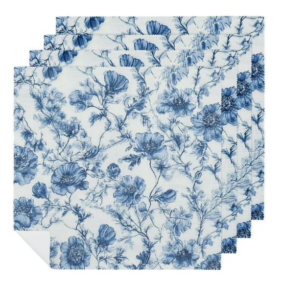 PHYHOO Blue Watercolor Floral Print Cloth Napkins, Dinner Napkins Cloth, Washable Napkins for Home, Kitchen, Dinner, Party, Wedding, Cocktail
