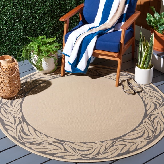 Safavieh Courtyard Micah Floral Indoor/Outdoor Area Rug, Sand/Gray, 6'7" x 6'7" Round
