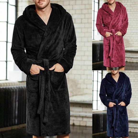 RotHome Mens Robes Big and Tall Full Length Plush Fleece Long Robe for Men Bathrobe Shawl Collar Warm Winter House Robes Black Soft Comfortable
