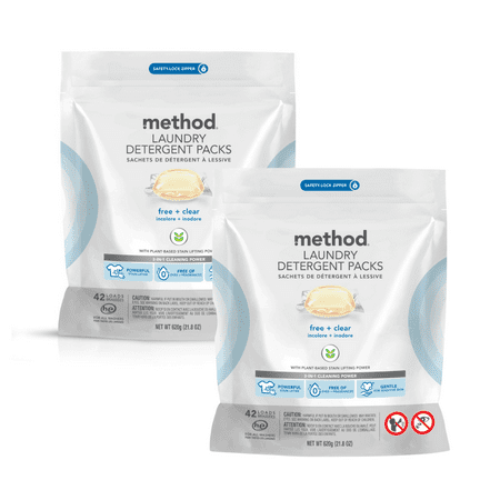 Method Laundry Detergent Packs, Free and Clear, 42 Count - 2 Pack