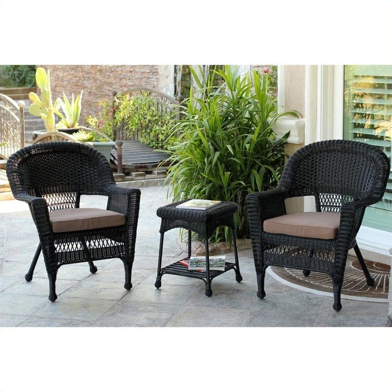 Jeco 3 Piece Wicker Conversation Set In Black With Brown Cushions Com - Brown Patio Furniture With Black Cushions