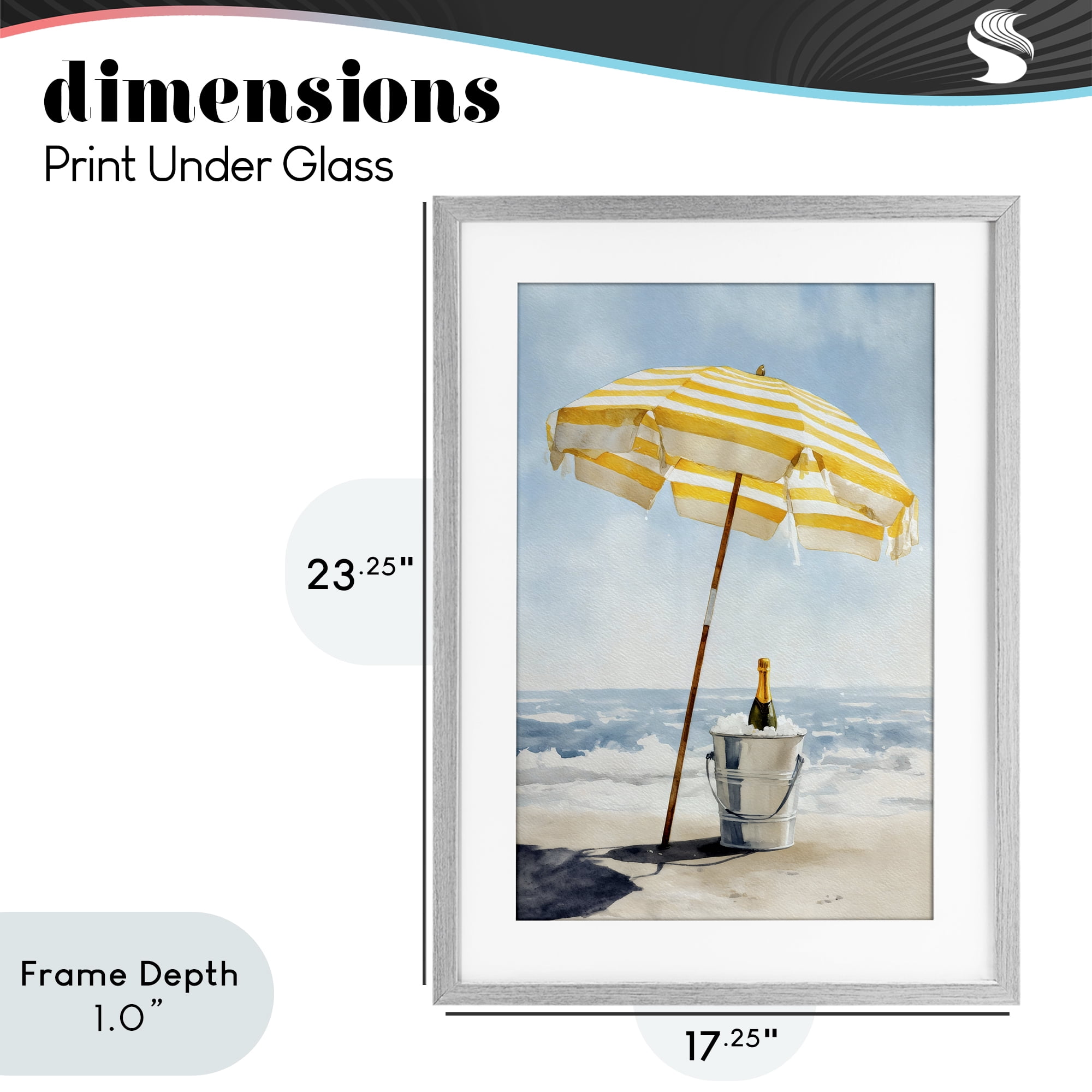 Stupell Industries Sunshine Celebration at Seaside Gray Framed Print Under Glass, design by Petal Prints Design