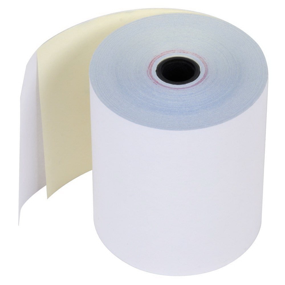 Carbonless Register Bond Pos Paper Rolls Made in USA From BuyRegisterRolls. 50 Rolls 2-ply 3 inch 90 Feet 
